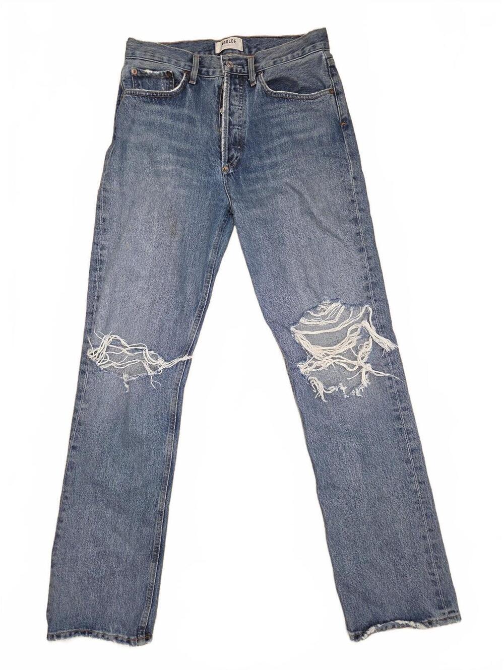 AGOLDE Lana Distressed High Rise Straight Leg Organic Denim Jeans Womens Size 26